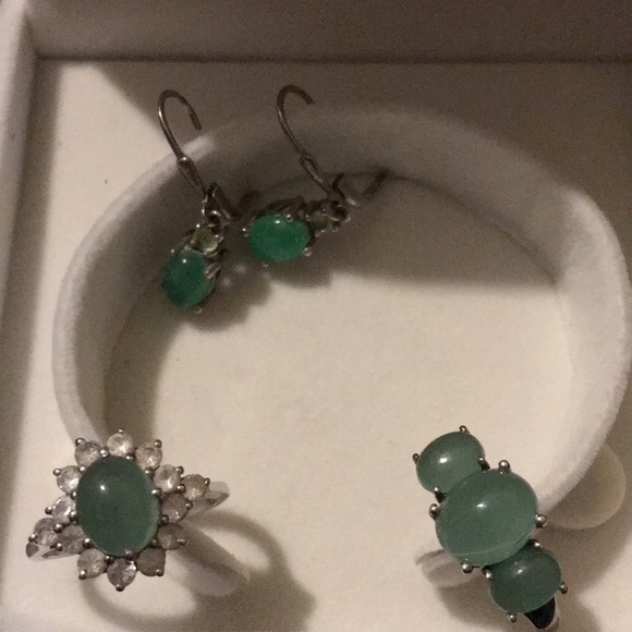 Sterling silver cabashan cut emerald set - Picture 3 of 6